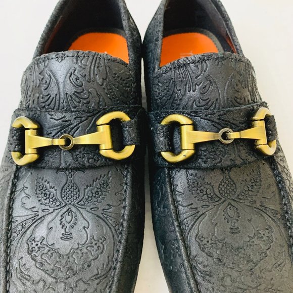 $150 Tallia Men Patrizio Bit Loafers Leather Black Embossed Embroidery Size 8.5M main image 7